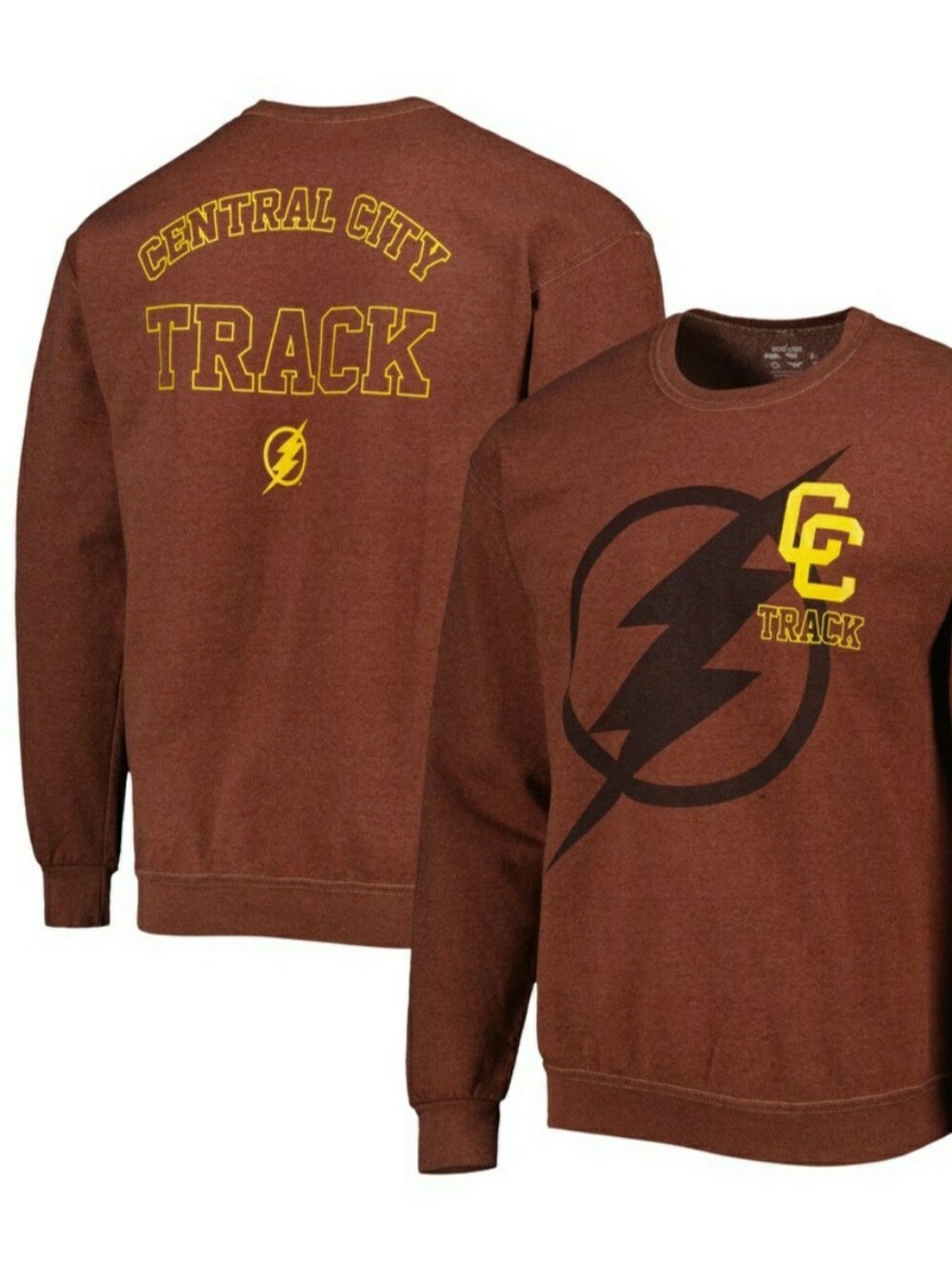 NWT Large The Flash Marvel Central City Track Brown & Yellow Crewneck Sweatshirt
